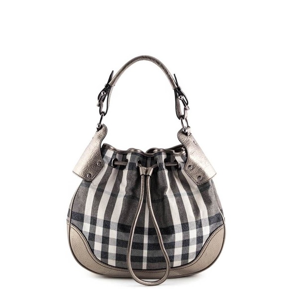 Burberry Metallic Trim House Check Drawstring Hobo - Picture 1 of 7